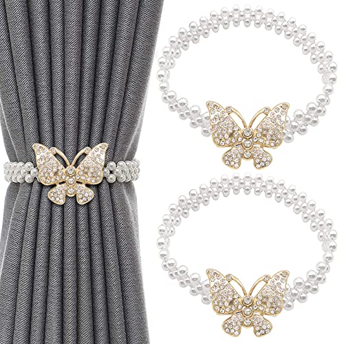 HASTHIP 2pcs Curtain Tie Backs Metal TieBacks with Classy Small Pearl Elastic Rope Curtain Holders Tieback for Home Office Hotel Window Drape Decor (Gold) HASTHIP 2pcs Curtain Tie Backs Metal TieBacks with Classy Small Pearl Elastic Rope Curtain Holders Tieback for Home Office Hotel Window Drape Decor (Gold)